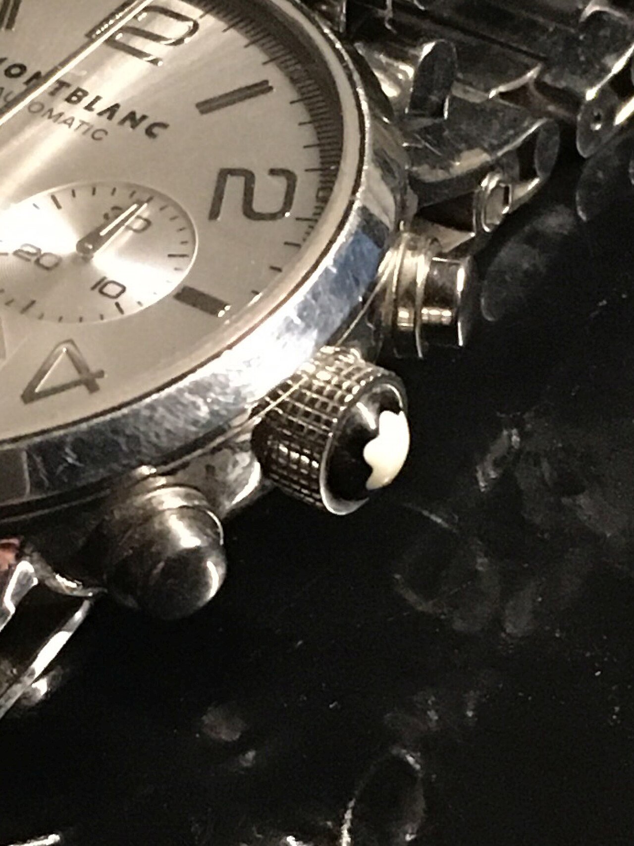Montblanc TimeWalker crown and chronograph pushers close-up