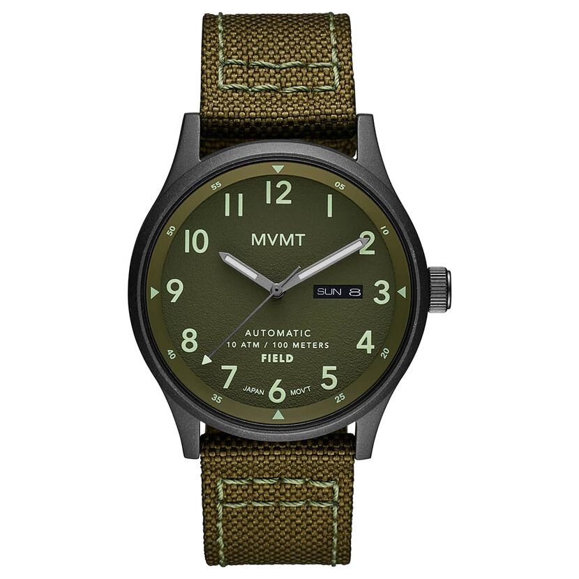 MVMT Field Automatic Pine Green watch – green dial and ballistic nylon strap