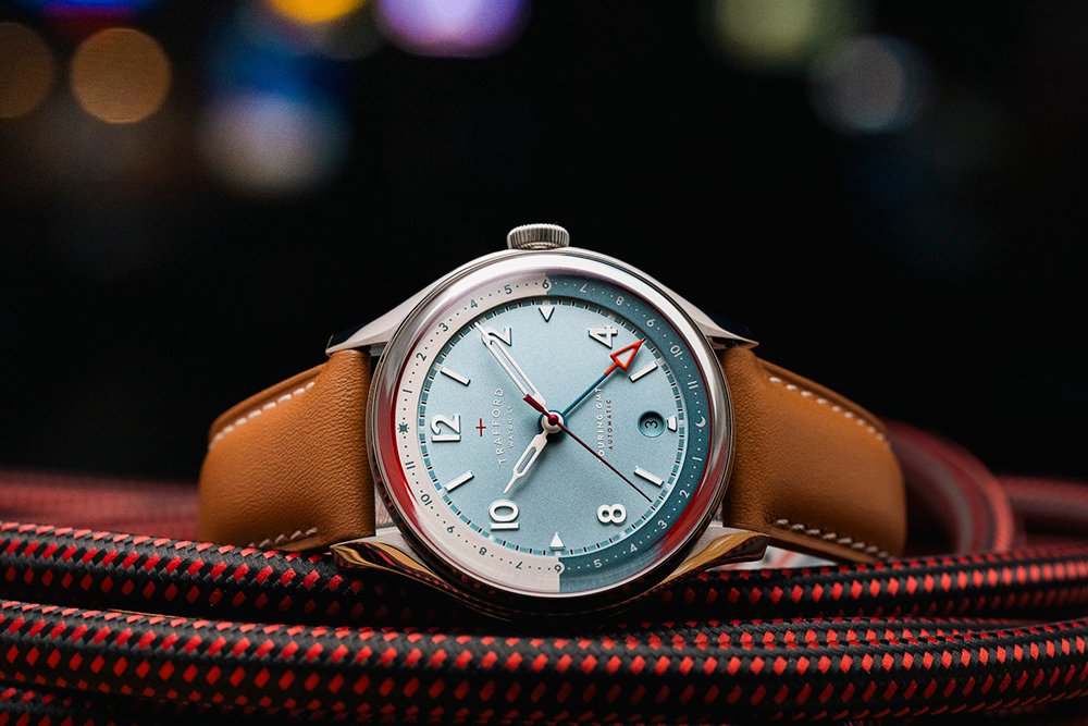Trafford Touring GMT "Daphne" — pale blue dial with GMT ring