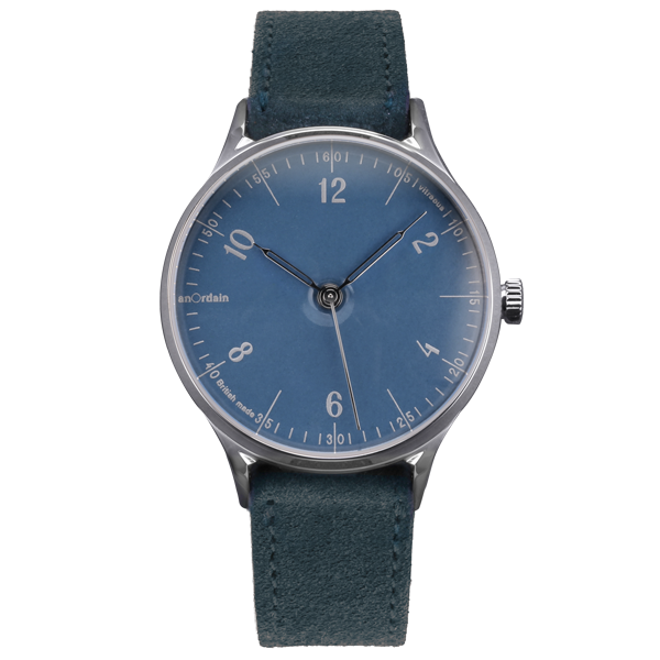 anOrdain Model 1 Hebridean Blue enamel dial watch front view