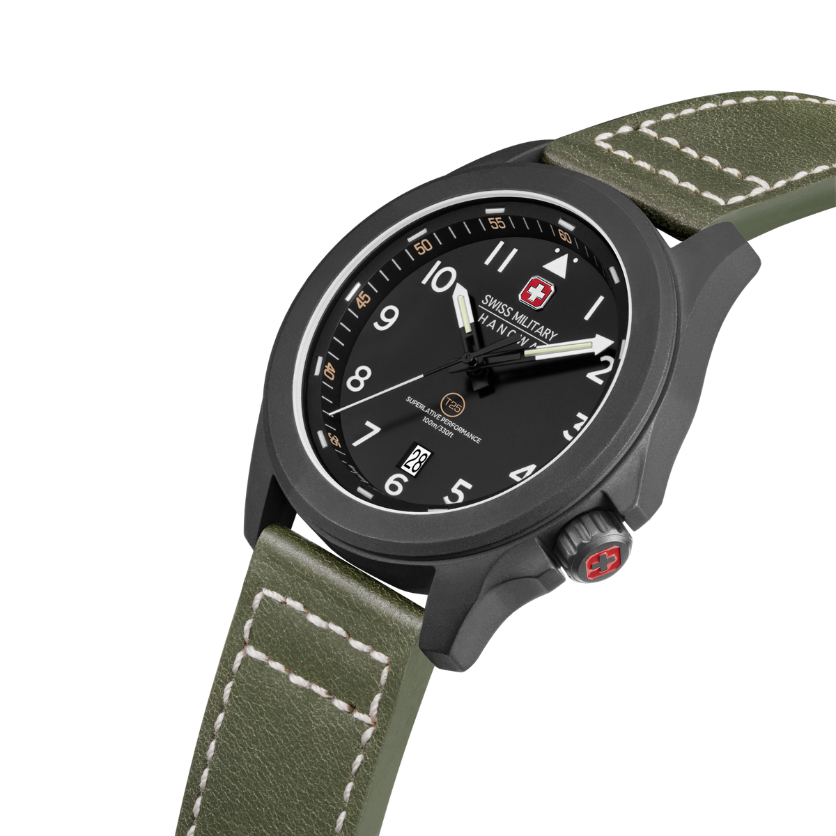 Swiss Military Hanowa Fieldmaster Tritium dial close-up (official photo)