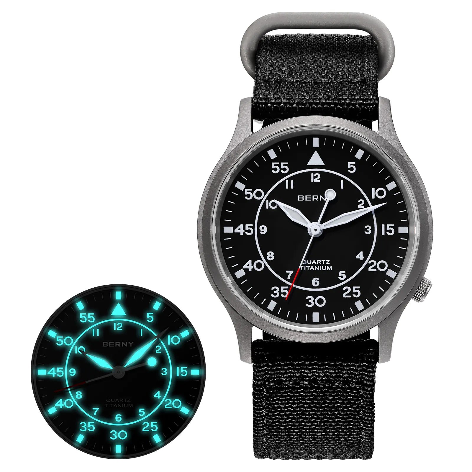 BERNY T2566M titanium field watch — dial view