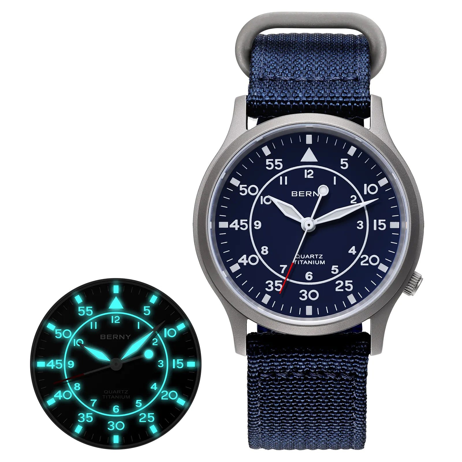 BERNY T2566M titanium field watch — blue dial