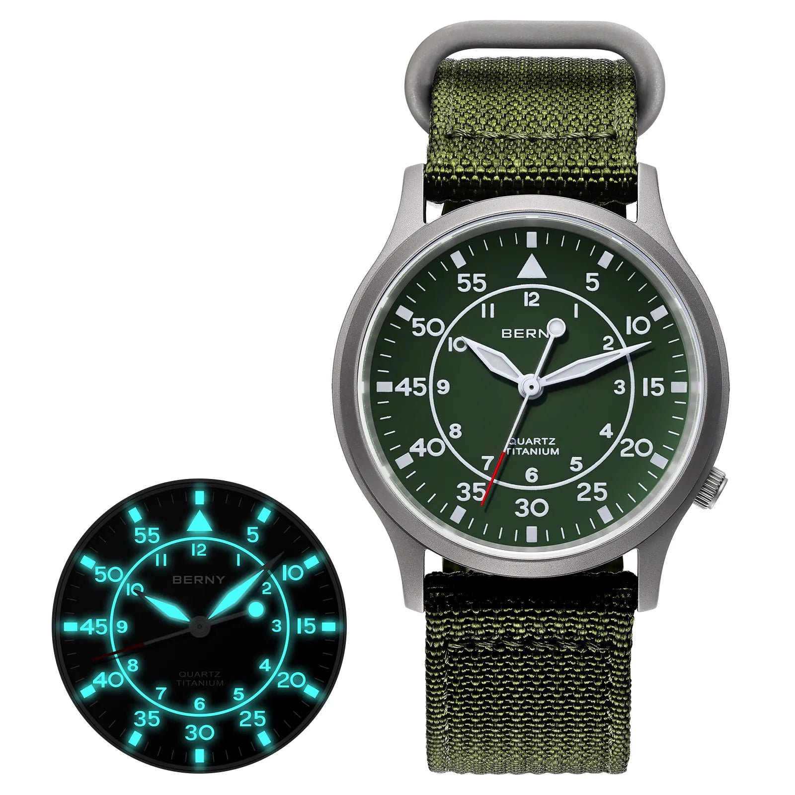 BERNY T2566M titanium field watch — green dial