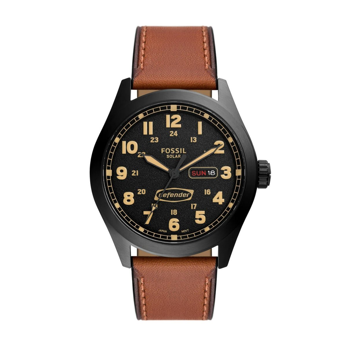 Fossil Defender Solar FS5978 black dial with brown leather strap