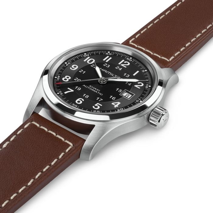 Hamilton Khaki Field Automatic H70455533 laid view on strap