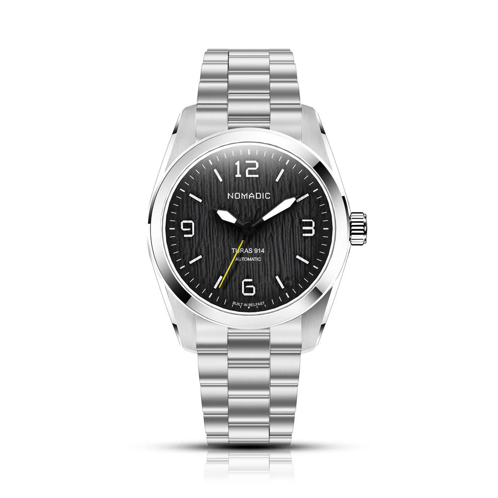 Nomadic Turas 914 Black Ice expedition watch (dial and bracelet)